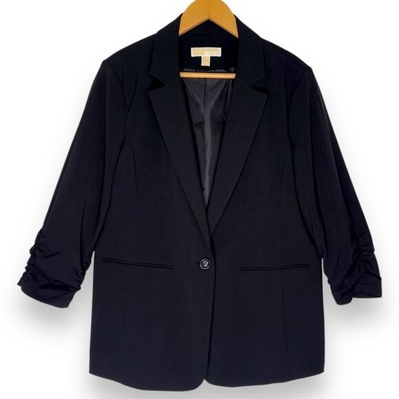 MICHAEL Michael Kors Women's Ruched Sleeve One Button Blazer 16 Black Plus Size - Picture 10 of 10